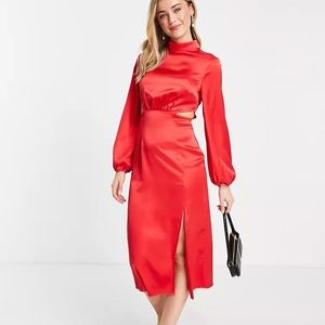 Red “Satin” Midi Dress